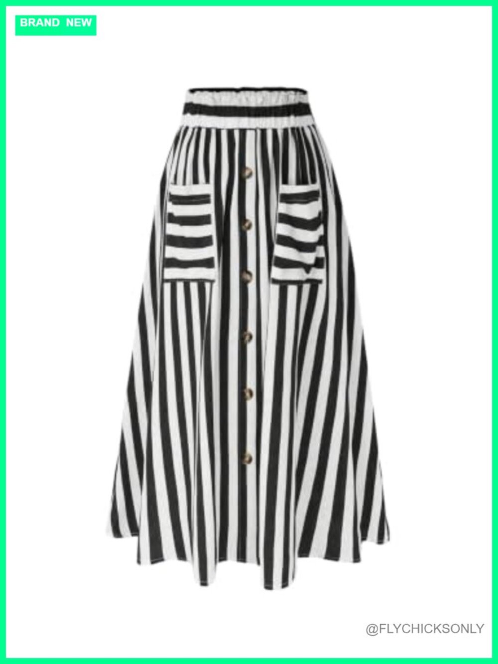 Plus Size Striped Maxi Skirt with Pockets High Waist A-Line Flared